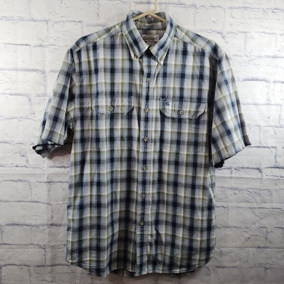 Carhartt Other - Carhartt Short Sleeve Mens Shirt Medium Button Down Blue Plaid